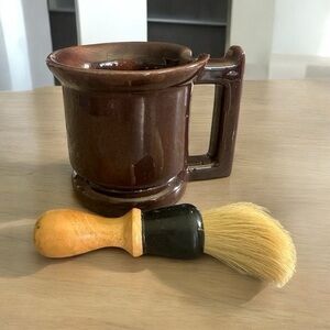 Antique Shave Ceramic Mug and Brush - Brown Glaze